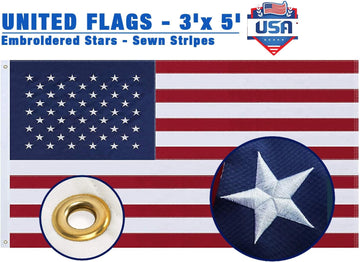 Duduta Embroidered American USA Flag 3X5 Feet, Heavy Duty Nylon US Flag Outdoor Indoor, Sewn Stripes Reinforced Header