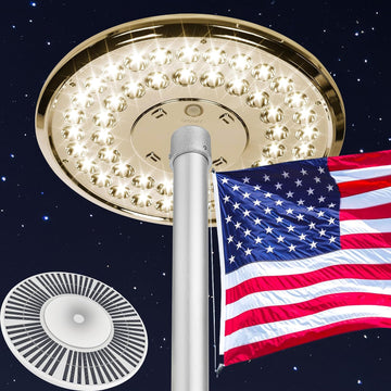 Flag Pole Light Solar Powered Spotlight Outdoor, 48 LED IP67 Waterproof Solar Flag Pole Light up to 12 Hours, Top Mounted Flag Pole Solar Light, Gold Shade