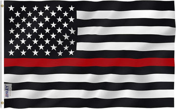 Anley Fly Breeze 3X5 Foot Thin Red Line USA Polyester Flag - Vivid Color and Fade Proof - Canvas Header and Double Stitched - American Honoring Firefighter Flags with Brass Grommets 3 X 5 Ft