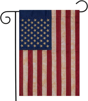 American Flag Tea Stained Applique Garden Flag 12.5" X 18"
