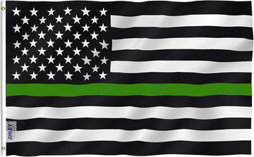Anley Fly Breeze 3X5 Foot Thin Green Line USA Flag - Vivid Color and Fade Proof - Canvas Header and Double Stitched - Support for Border Patrol Agents Flag with Brass Grommets 3 X 5 Ft