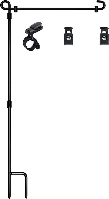 HOOSUN Garden Flag Stand, Premium Garden Flag Pole Holder Metal Powder-Coated Weather-Proof Paint with One Tiger Clip and Two Spring Stoppers without Flag