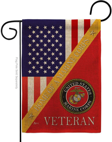 Home of Marine Corps Burlap Garden Flag - Armed Forces USMC Semper Fi United State American Military Veteran Retire - House Decoration Banner Small Yard Gift Double-Sided Made in USA 13 X 18.5