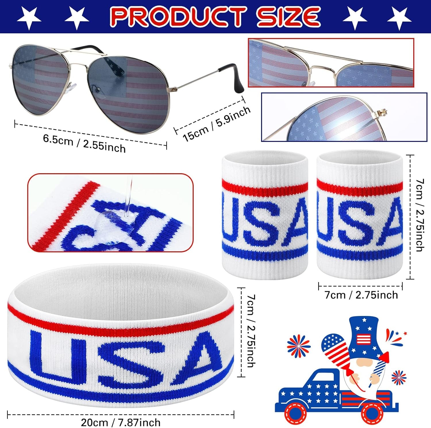 America Flag USA 4Th of July Fanny Pack Patriotic Beverage Beer Belt Costume Set Outfit Accessories with Drink Holder Sunglasses Striped Sweatband