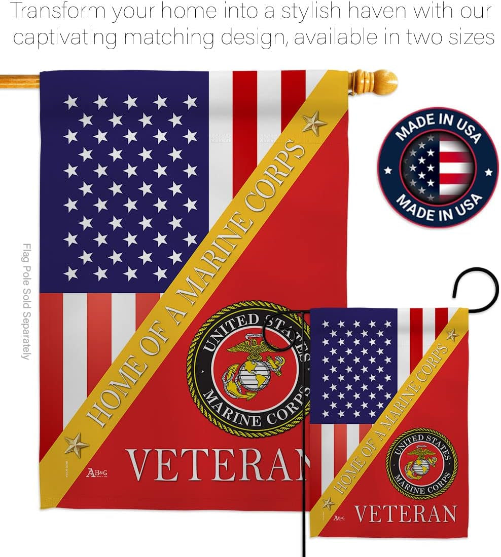 Home of Marine Corps Garden Flag - Set with Stand Armed Forces USMC Semper Fi United State American Military Veteran Retire Official - House Banner Small Yard Gift Double-Sided 13 X 18.5