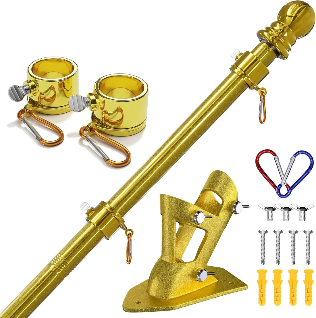 ZMTECH Flag Pole - Upgraded Bracket, 6 FT Stainless Steel Flag Poles for outside House, Residential or Commerical, Tangle Free Flag Pole Kit for American Flag (Without Flag, Gold)