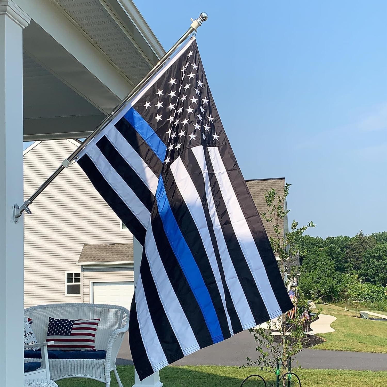 Thin Blue Line Flag 12X18 Inch Back the Blue - Made in USA Police Boat Flags, Blue Lives Matter First Responders Outdoor Flag, Embroidered & Sewn Stripe for outside Indoor