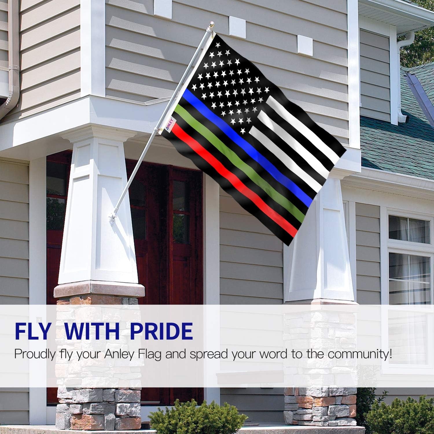 Anley Fly Breeze 3X5 Foot Thin Blue Red and Green Line USA Polyester Flag - Vivid Color and Fade Proof - Honoring Police Officers Firefighter and Border Patrol Agents Polyester Flags 3 X 5 Ft