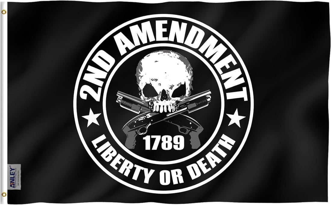 Anley Fly Breeze 3X5 Foot Liberty or Death 2Nd Amendment 1789 Flag - Vivid Color and Fade Proof - Canvas Header and Double Stitched - Gun Skull Flags Polyester with Brass Grommets 3 X 5 Ft