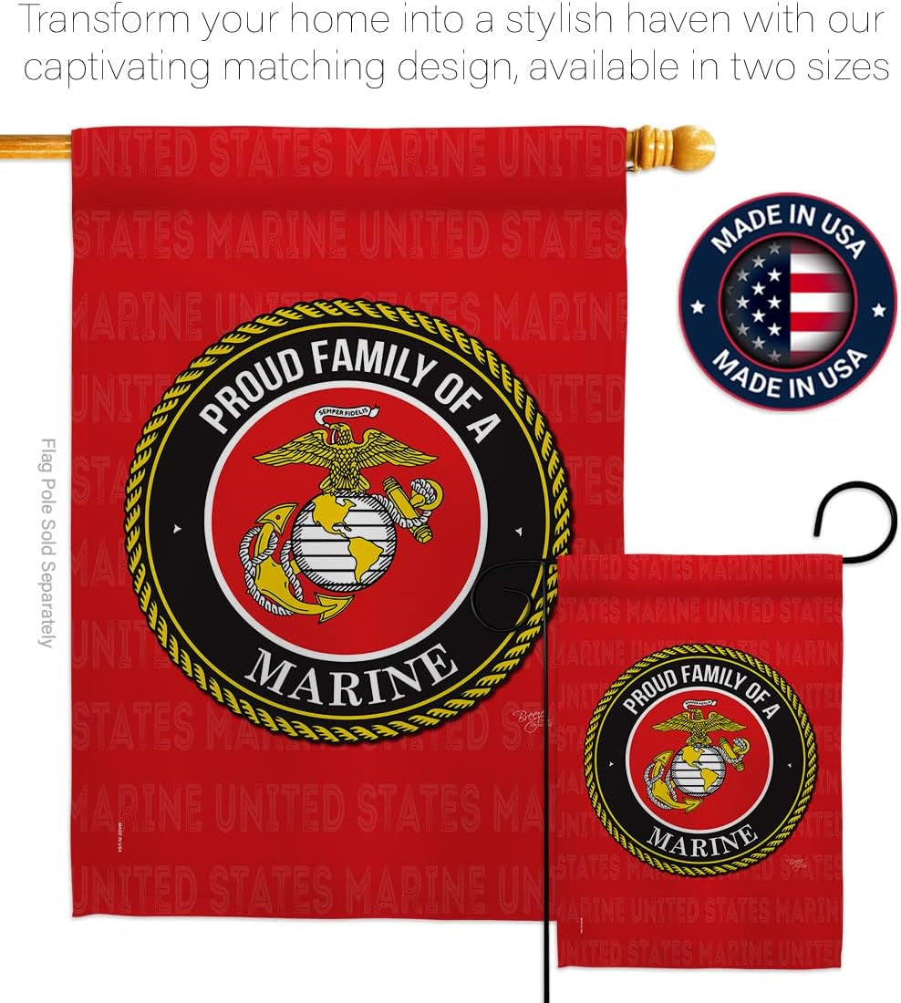 Proud Family Marines Garden Flag - Armed Forces Marine Corps USMC Semper Fi United State American Military Veteran Retire Official - House Banner Small Yard Gift Double-Sided Made in USA 13 X 18.5