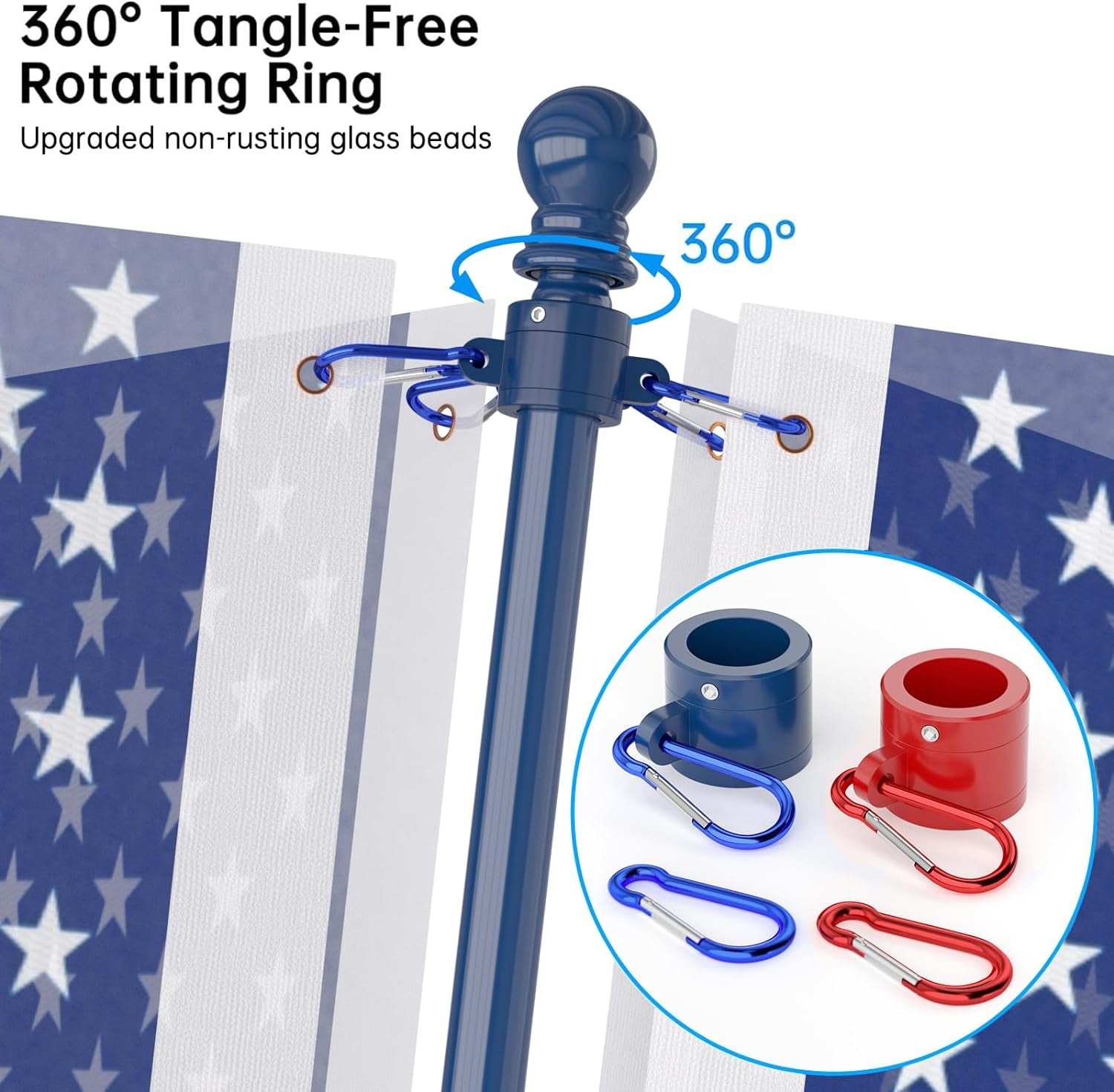 ZMTECH Flag Pole - Upgraded Bracket, 6 FT Stainless Steel Flag Poles for outside House, Residential or Commerical, Tangle Free Flag Pole Kit for American Flag (Without Flag, Blue&Red)