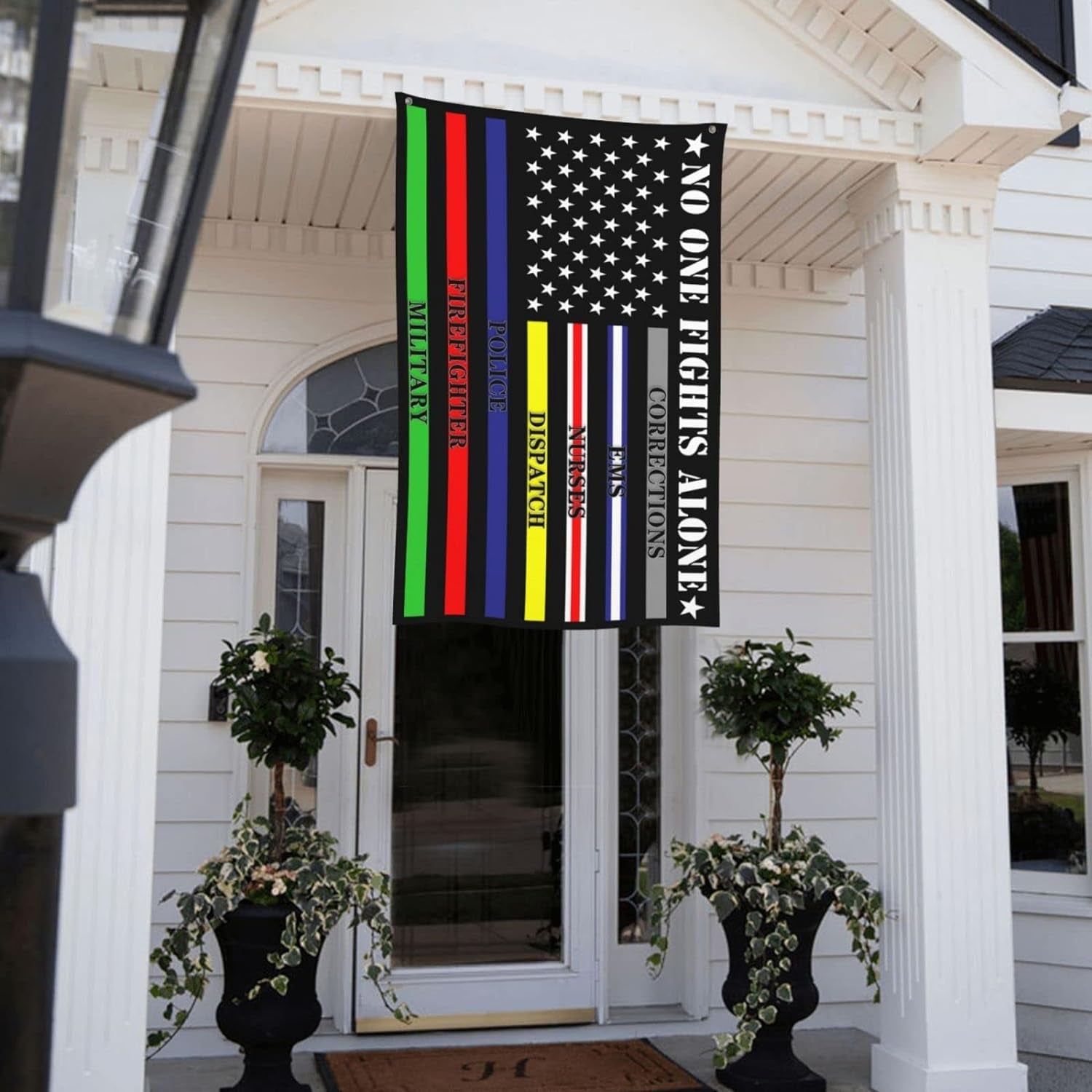 No One Fights Alone Multi Thin Line First Responder Flag 3X5 Ft Banner Indoor Outdoor Perfect Decoration