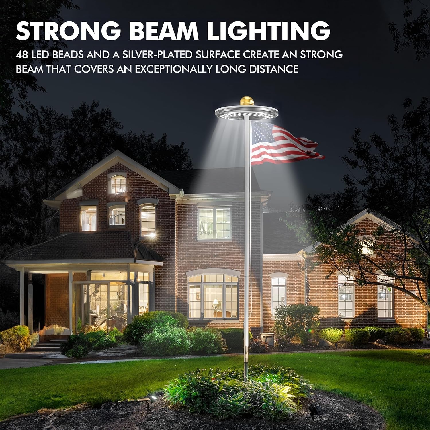 Flag Pole Light Solar Powered Spotlight Outdoor, 48 LED IP67 Waterproof Solar Flag Pole Light up to 12 Hours, Top Mounted Flag Pole Solar Light, Gold Shade