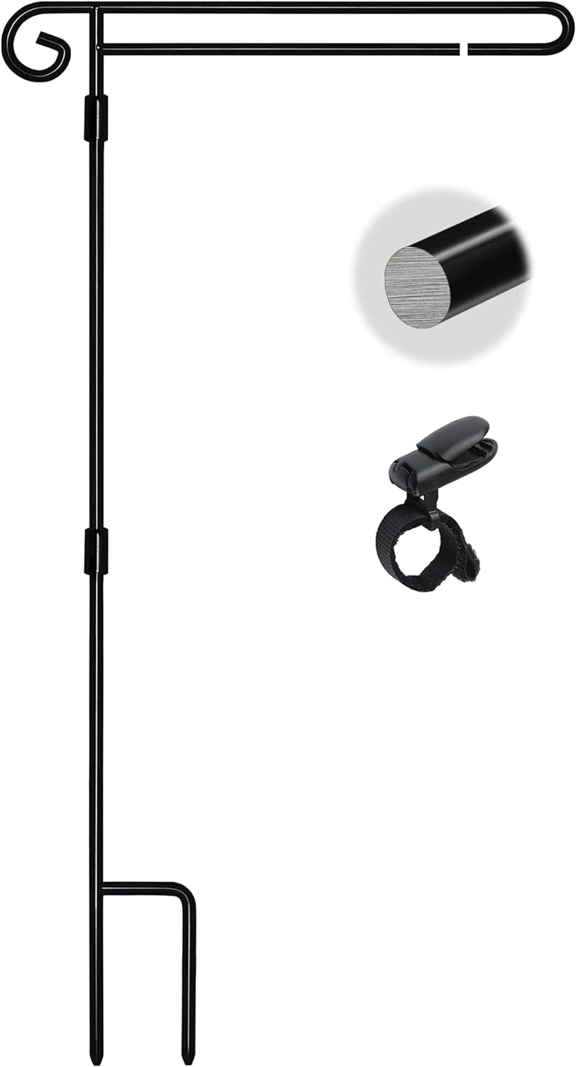HOOSUN Garden Flag Stand Holder Easy to Install Strong and Sturdy Wrought Iron Pole Fits Mini Flag 12.5" X 18" No Need Extra Accessories to Fixed Flag,Garden Flag Pole without Flag