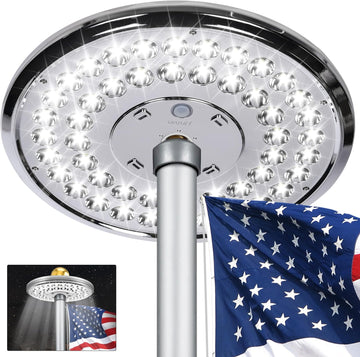 Flagpole Light Solar Powered, Auro 4 Silver Flag Pole Light 48 Large LED for 15-25 Ft Poles,12 Hour Dusk to Dawn Auto On/Off, Spectacular Aurora Lighting on Outdoor Pole Top