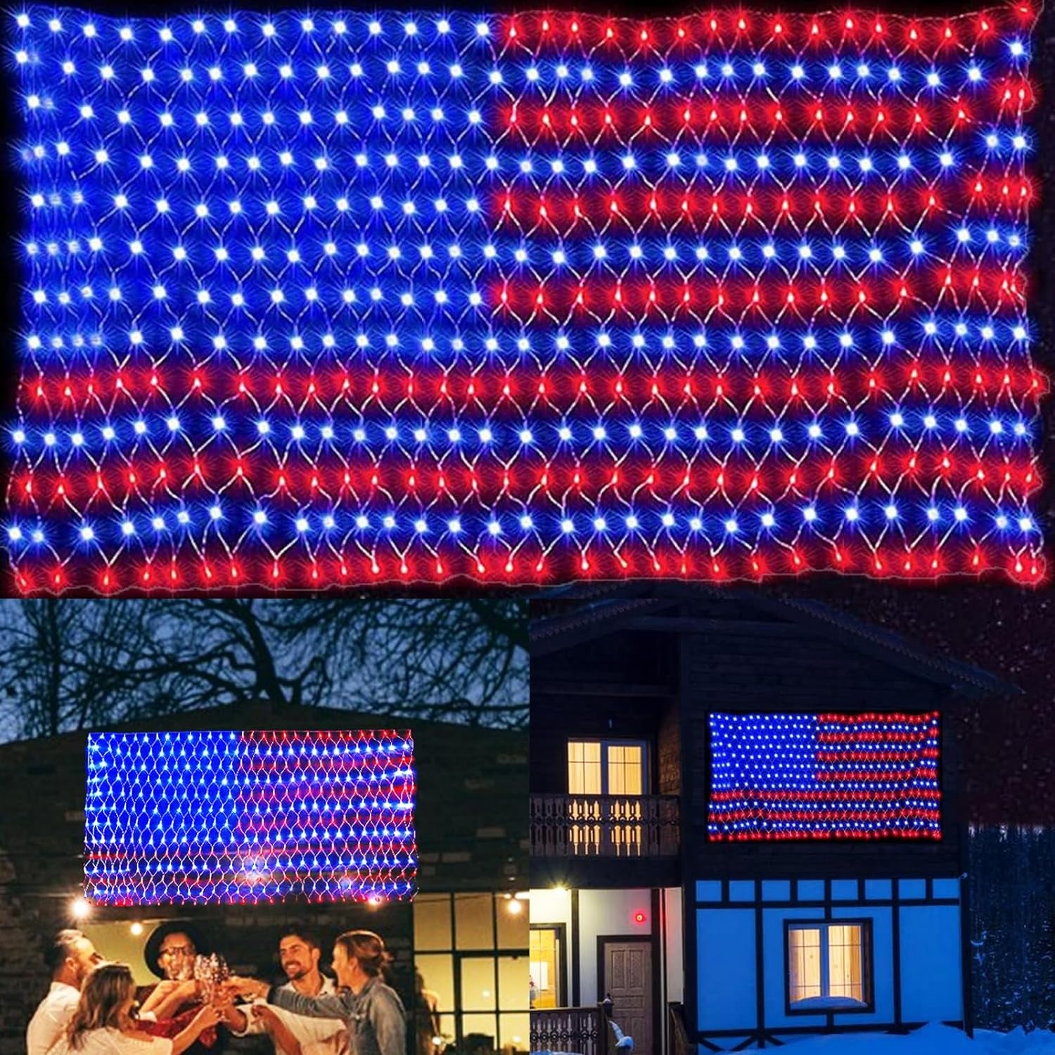 PUHONG (New) American Flag Lights, 420 LED USA Flag Net Lights, Outdoor Waterproof Patriotic Ornaments for Independence Day National Day July 4Th Memorial Day Christmas New Year Party Yard Decoration