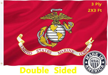 US Marine Corps Flag 2X3 Outdoor Double Sided Heavy Duty Polyester US Military Army Flags Long Lasting with 2 Brass Grommets