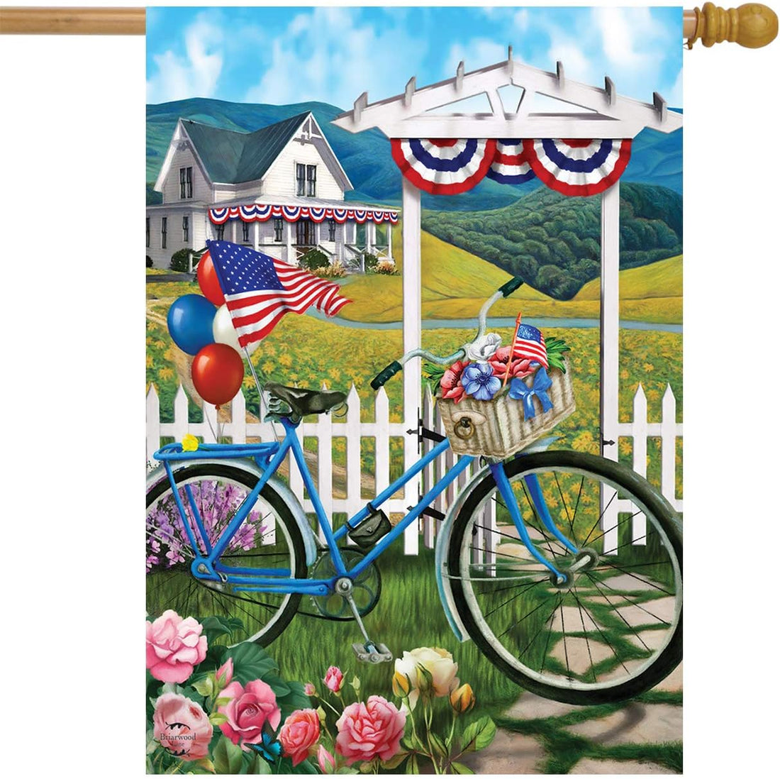 Patriotic Bicycle Summer Everyday House Flag 40" X 28" Briarwood Lane