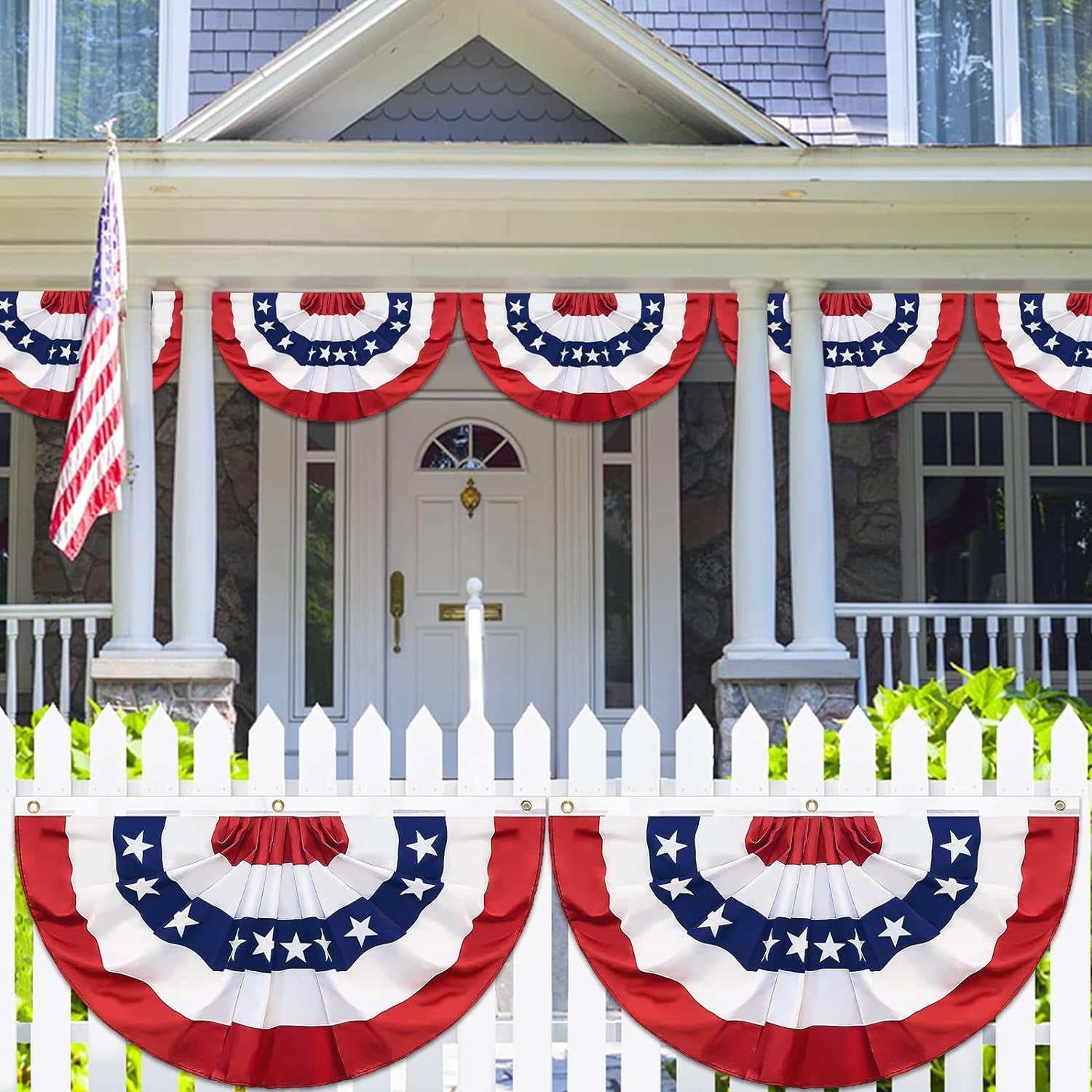 4 Pack 2X4 Ft American Flag Bunting,4Th of July Decorations Outdoor,Fourth of July Patriotic Bunting Flag with Zip Ties, Red White Blue Pleated Fan Flag Banners Independence Day Memorial Day Decor