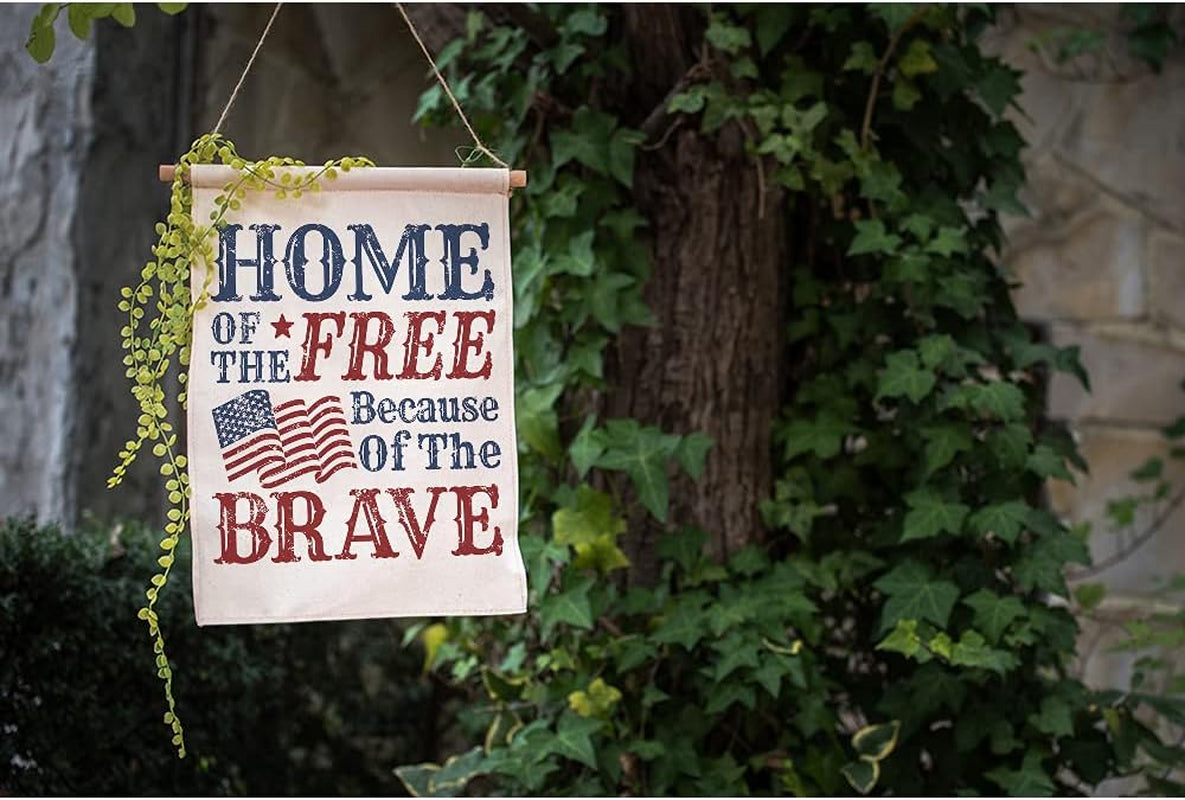Home of the Free Because of the Brave Garden Flags Double Sided American Flag Use Red Blue Yard Flag 12.5X18 Inch Burlap Banners Home Decorative Outdoor Villa