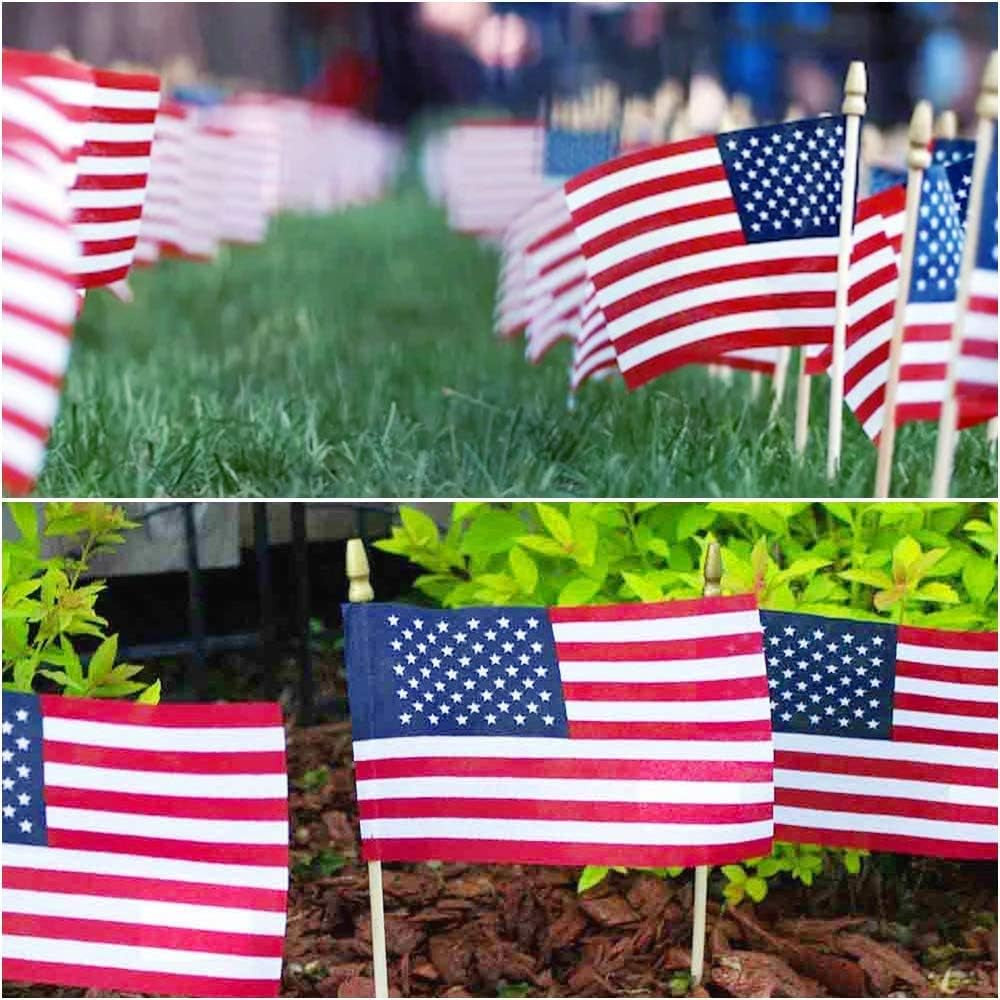 100 Pack Small American Flags on Stick, 4X6 Inch US Flags/Mini American Flags for Outside, Perfect for Independence Day, 4Th of July Decorations, Patriotic Holiday Yard Patio