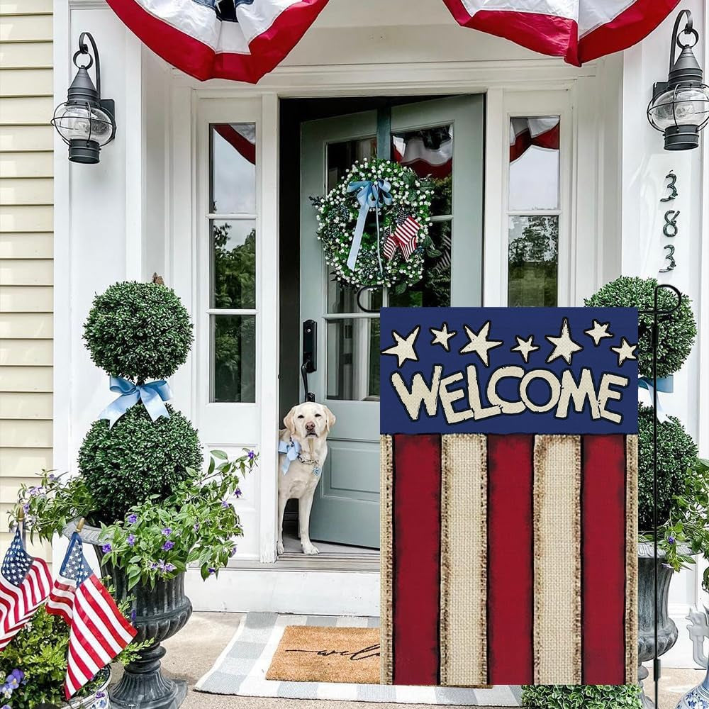 CROWNED BEAUTY 4Th of July Patriotic Garden Flag 12X18 Inch Double Sided for outside Small Burlap USA Independence Day Welcome Yard Flag CF1544-12