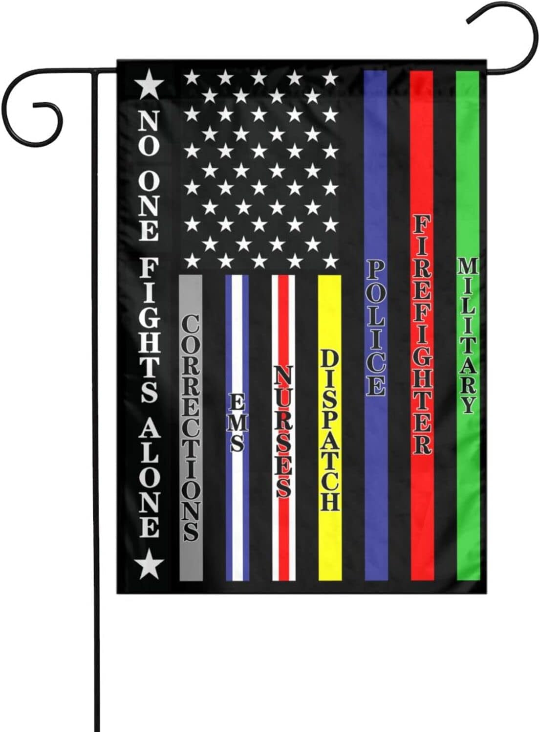 No One Fights Alone Multi Thin Line First Responders Double Sided Vertical Garden Flag 12 X 18 Inch Indoors Outdoors Perfect Decoration