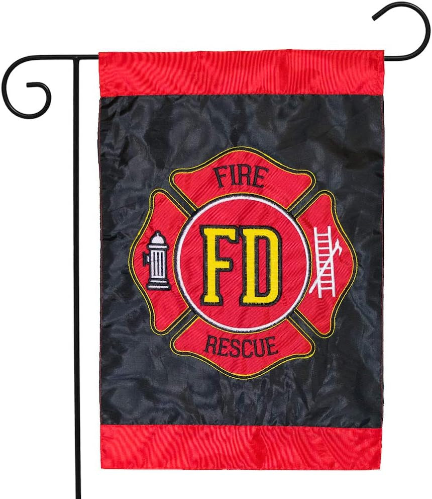 Fire Department Applique & Embroidered Garden Flag Emergency Service 12.5" X 18"