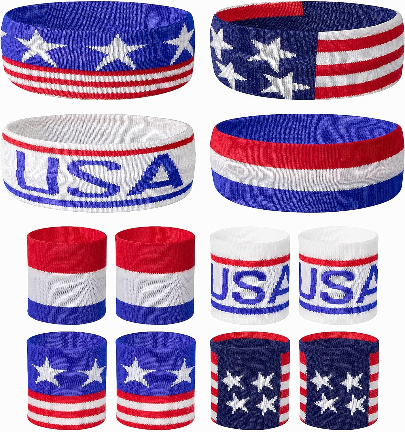 American Flag Sports Headband & Wristband-Striped Sweatband Set for Basketball, Football, Running, Gym & Exercise