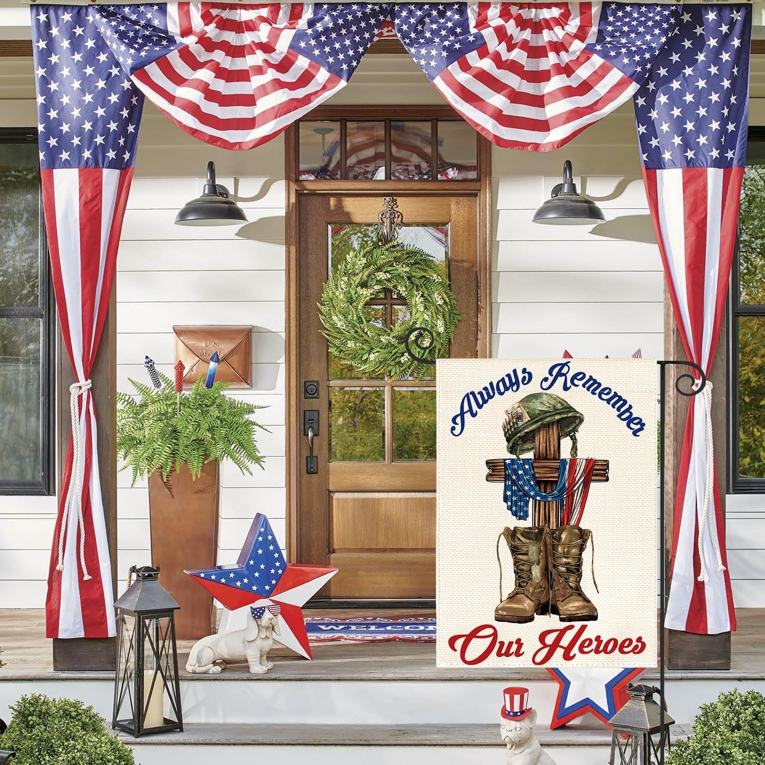 AVOIN Colorlife Memorial Day Always Remember Our Heroes House Flag 28X40 Inch Double Sided, Military Soldiers Boots Patriotic Veteran Yard Outdoor Decoration