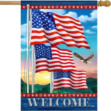 Briarwood Lane Waving American Flags Welcome House Flag Patriotic Eagle 28" X 40"