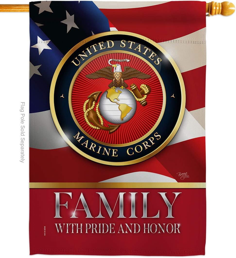 US Marine Family Honor House Flag - Armed Forces Corps USMC Semper Fi United State American Military Veteran Retire Official - Banner Small Garden Yard Gift Double-Sided Made in USA 28 X 40