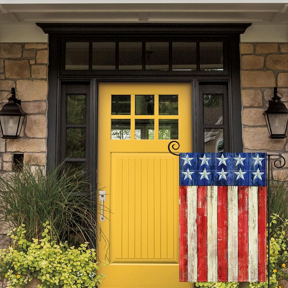 Highland Cow 4Th of July Mini Garden Flag 12X18 Inch Double Sided, Best Chocie Independence Day Small Burlap Garden Flags for Outside, Decoration for Memorial Day Farmhouse Holiday Outdoor (SM01)
