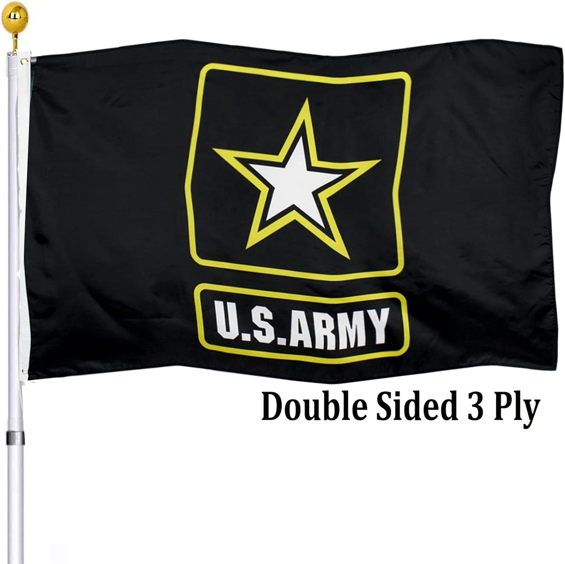 US Army Military Flag 3X5 Outdoor Made in USA Double Sided- American United States Army Star Black Flags 3 Ply Heavy Duty Fade Resistant Banner for Outdoor Indoor Garage Wall