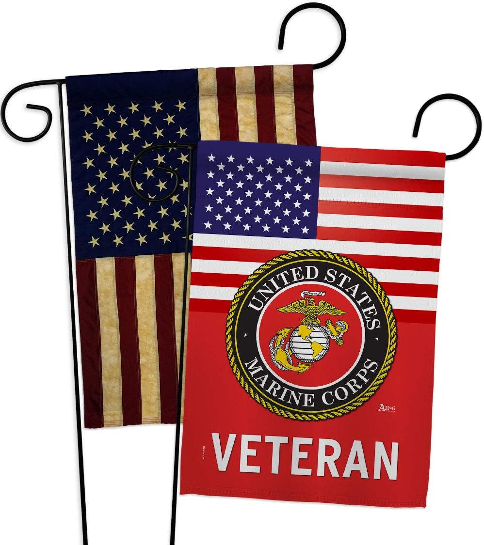 US Marine Corps Veteran Garden Flag - Pack Armed Forces USMC Semper Fi United State American Military Retire Official USA Vintage Applique - House Banner Small Yard Gift Double-Sided 13 X 18.5