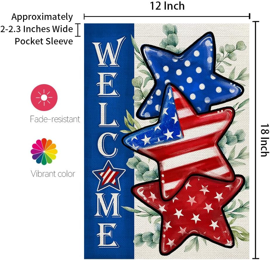 CROWNED BEAUTY 4Th of July Patriotic Stars House Flag 28X40 Inch Double Sided Large Burlap for outside Independence Day Welcome Yard Flag CF1526-40