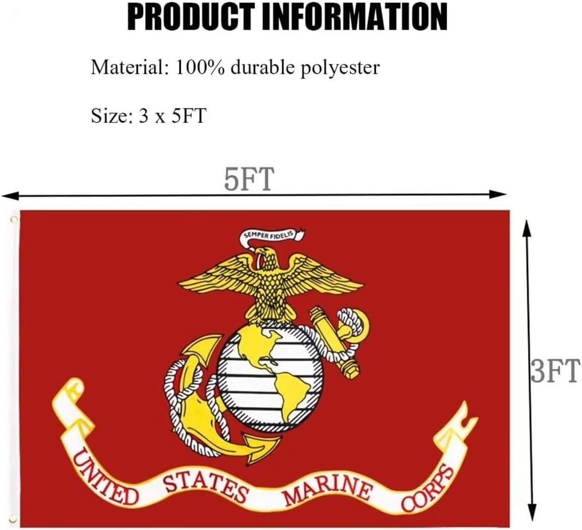 US Marine Corps USMC Flag 3X5 Outdoor Double Sided - Heavy Duty Polyester US Military Army Flags Long Lasting with 2 Brass Grommets…