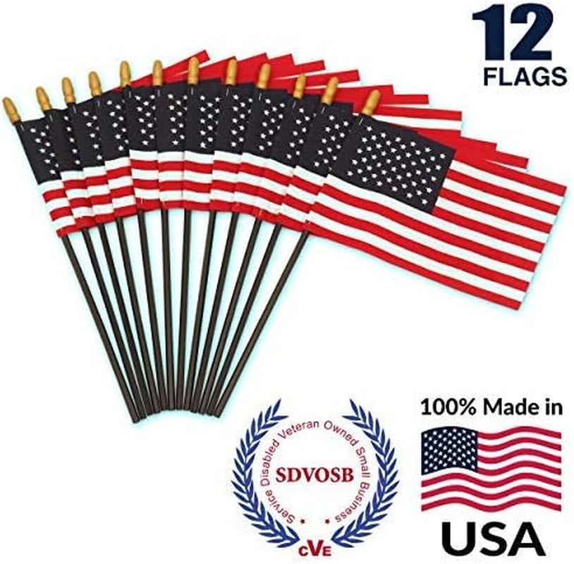 12 Pcs Small American Flags on Stick - 4X6 Mini USA Flags Fourth of July Decorations - 4Th of July American Stick Flag with Gold Tip, Handheld US Flags for Memorial Day, Outdoor Independence Day