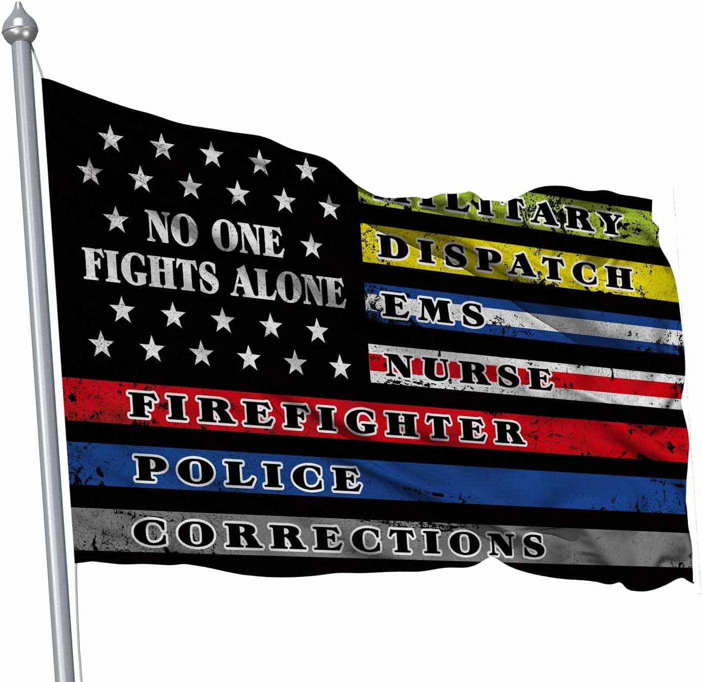 No One Fight along Flags Banner 3X5Ft-First Responders Multi Thin Line America Flag Canvas Header Polyester with Brass Grommets Outdoor Décor