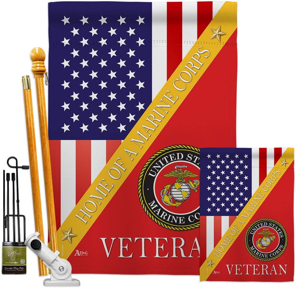 Home of Marine Corps Garden House Flag - Kit Armed Forces USMC Semper Fi United State American Military Veteran Retire Official - Decoration Banner Small Yard Gift Double-Sided Made in USA 28 X 40