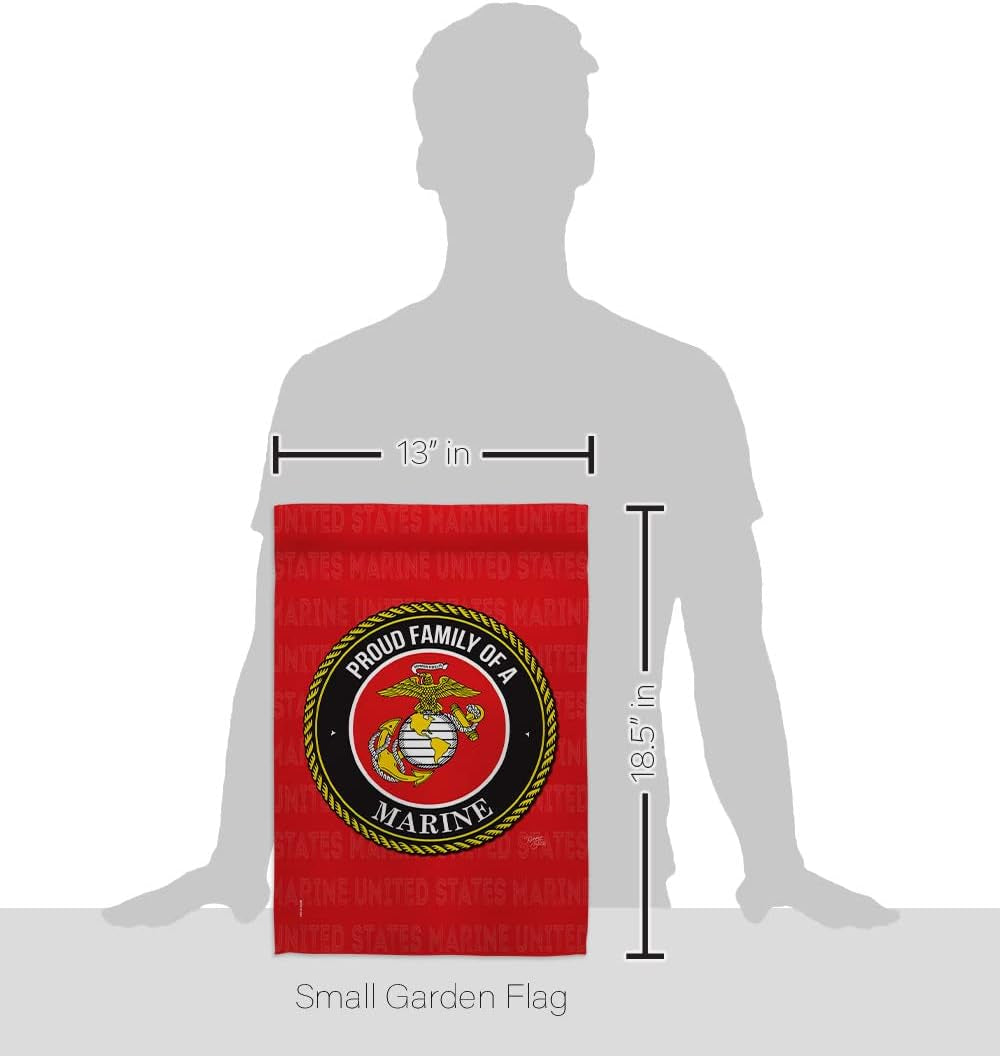 Proud Family Marines Garden Flag - Armed Forces Marine Corps USMC Semper Fi United State American Military Veteran Retire Official - House Banner Small Yard Gift Double-Sided Made in USA 13 X 18.5