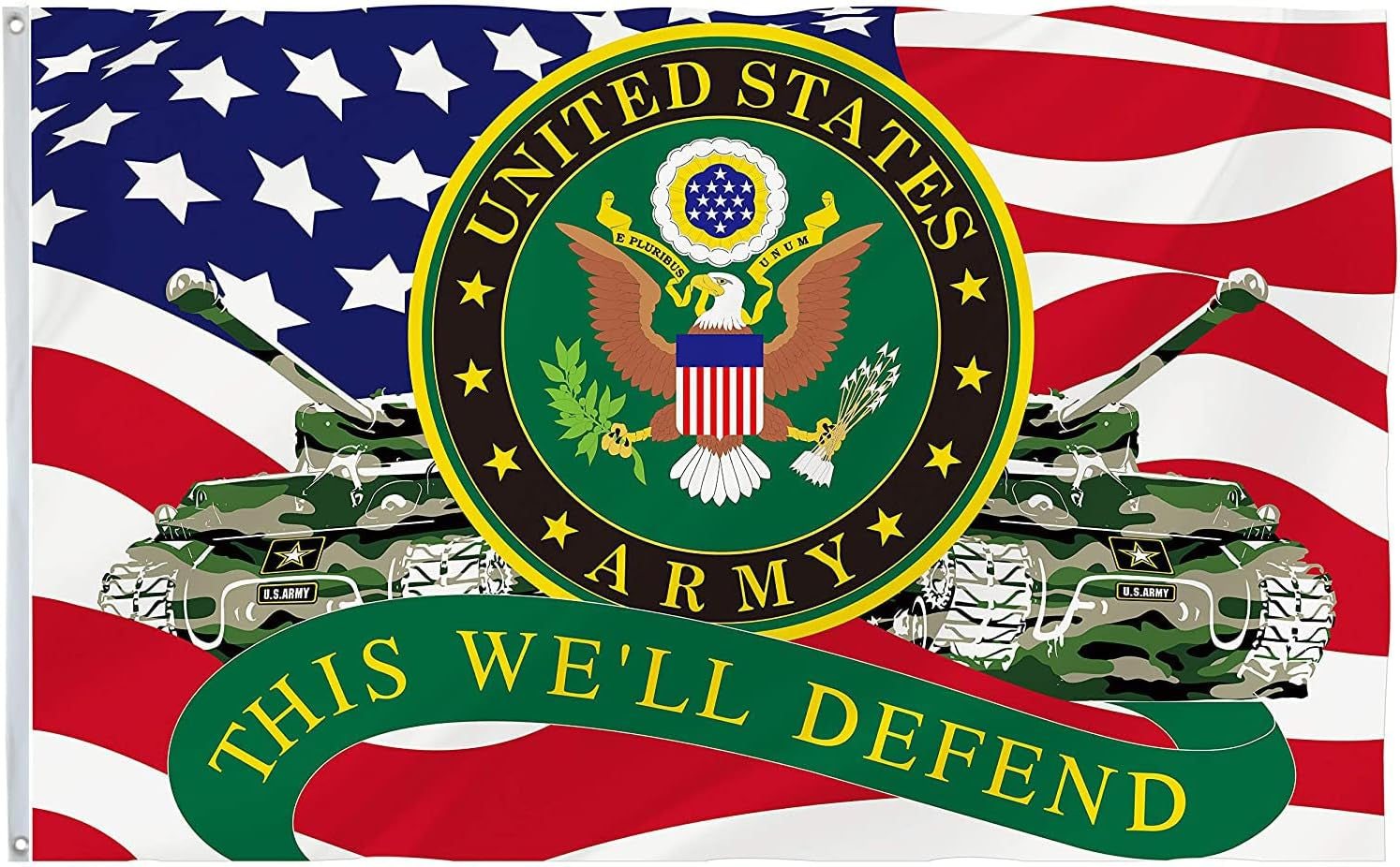 U.S. Army United States Army This We'Ll Defend American Flag - UV Fade Resistant Double Printed and Double Stitched 150D Polyester 3X5Ft Banner (This We'Ll Defend)