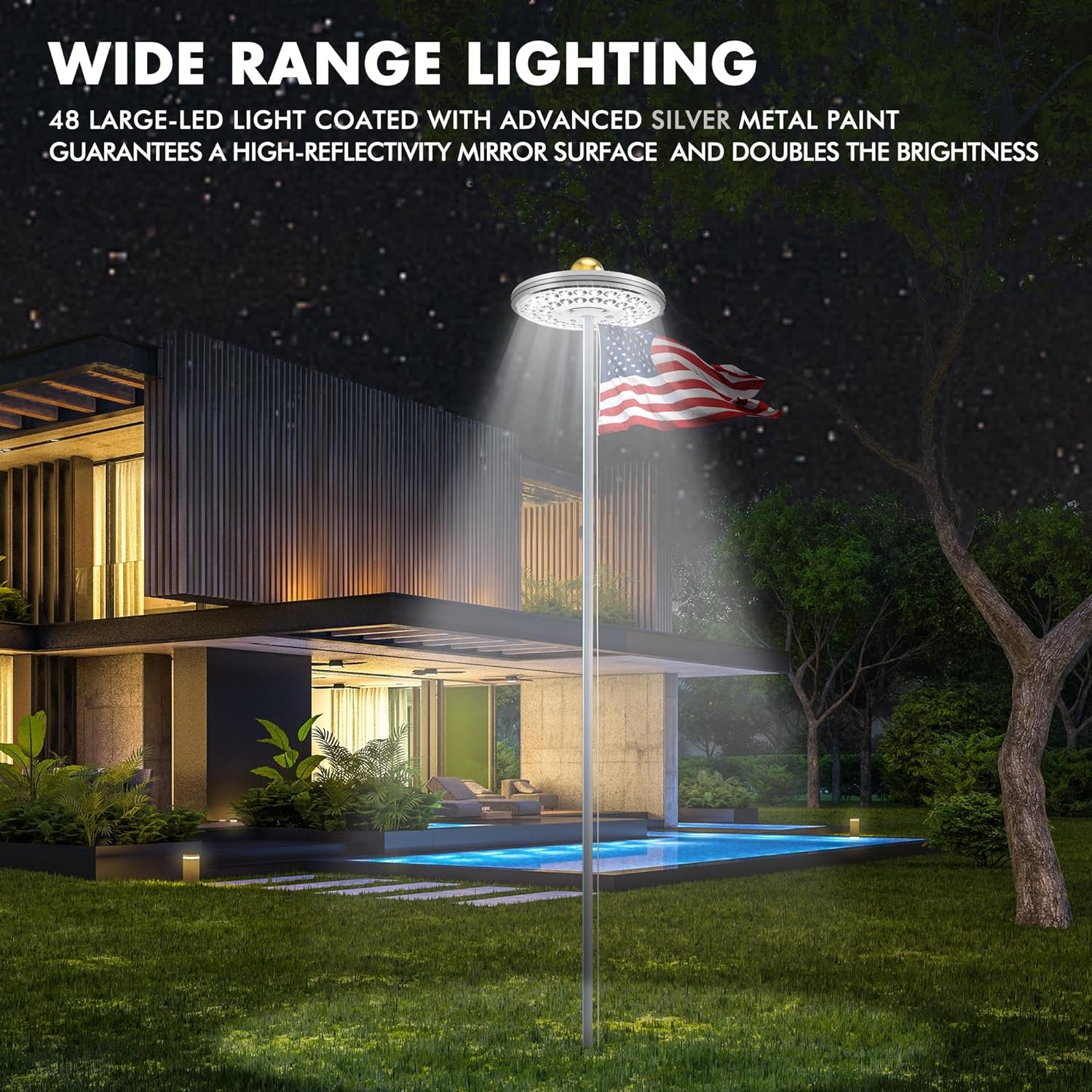 Flagpole Light Solar Powered, Auro 4 Golden Flag Pole Light 48 Large LED for 15-25 Ft Poles,12 Hour Dusk to Dawn Auto On/Off, Spectacular Aurora Lighting on Outdoor Pole Top