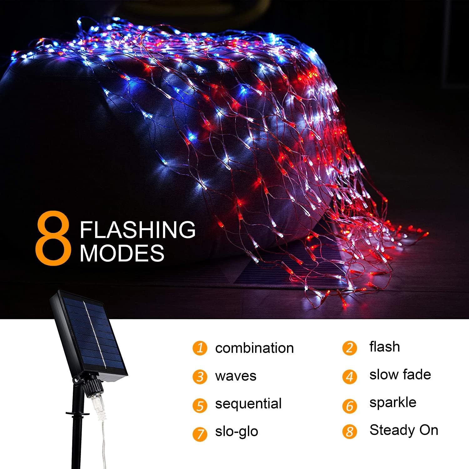 PUHONG (Upgraded) Solar American Flag Lights, 2-In-1 Plug-In & Solar Powered Flag Lights, 420 LED 8 Modes Waterproof Flag Lights with Remote for Independence Day, Garden, 4Th of July Decorations