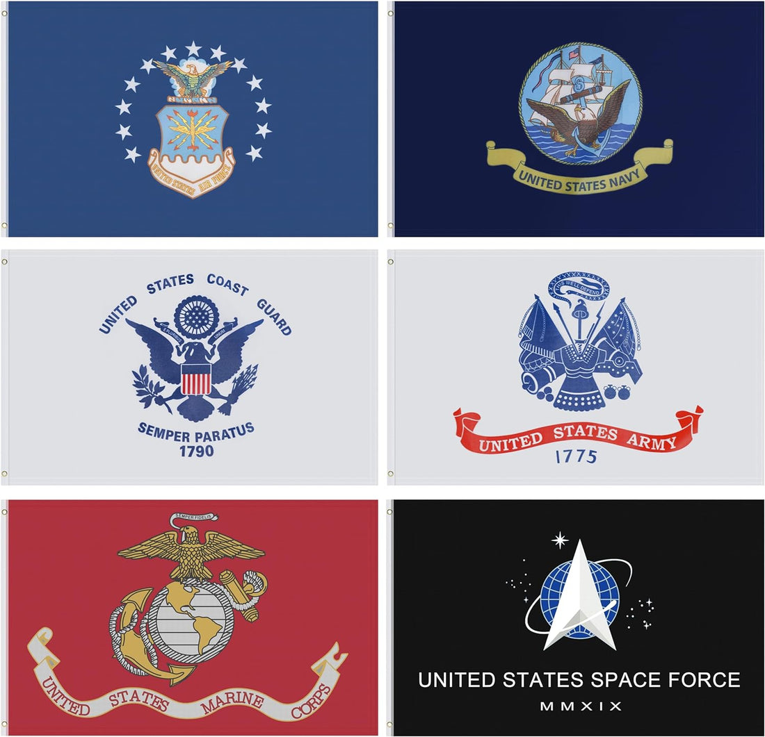 2 * 3 FT Lot of 6 Branches Military Set Polyester Flags Space Force, Air Force, US Navy, Coast Guard, Marines, Army Banner (2 * 3 FT)