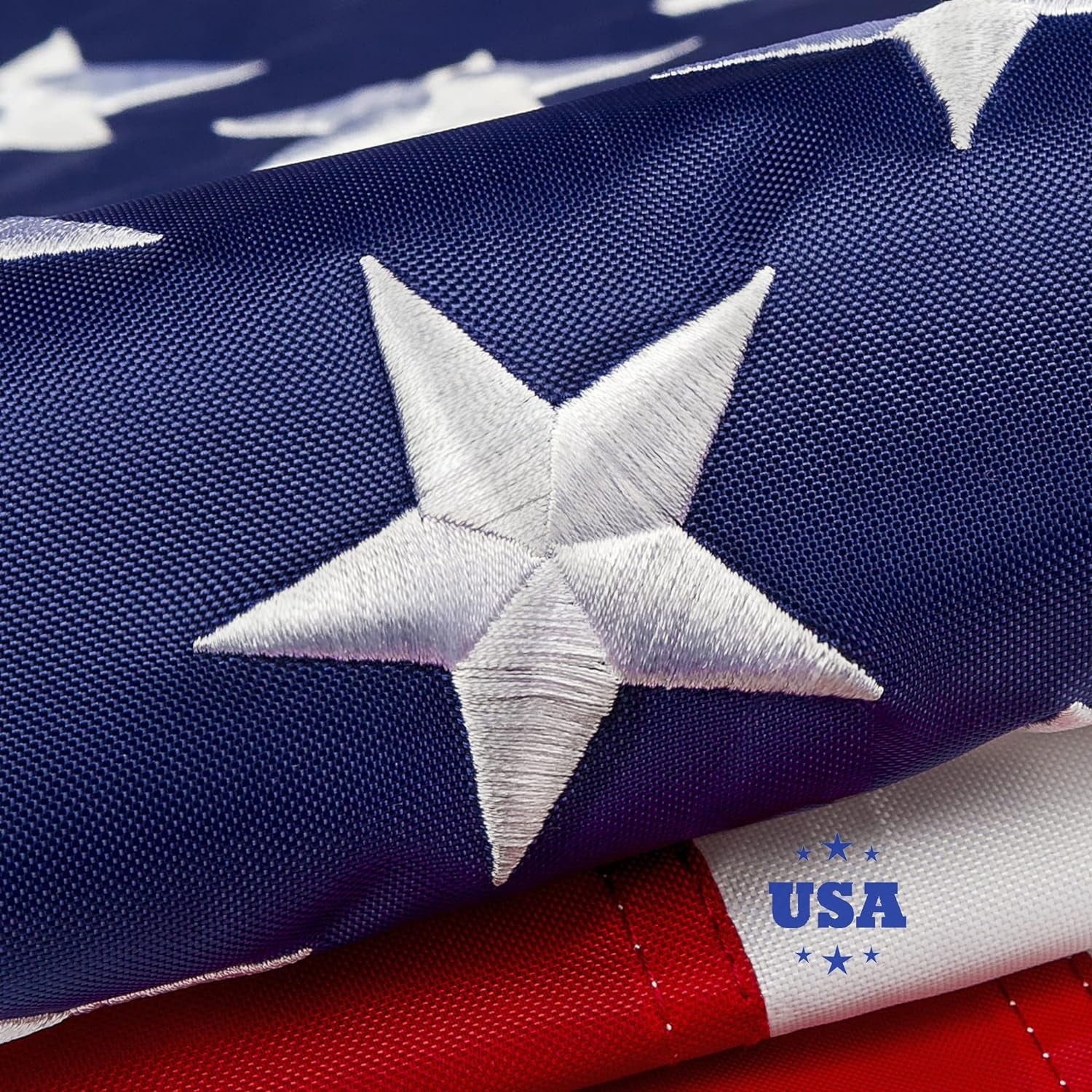American Flag 3X5 Ft with Black Pole Kit - Heavyweight Nylon - Embroidered Stars and Sewn Stripes - 6 Ft No Tangle Flagpole Aluminum and 2-Position Flag Pole Bracket