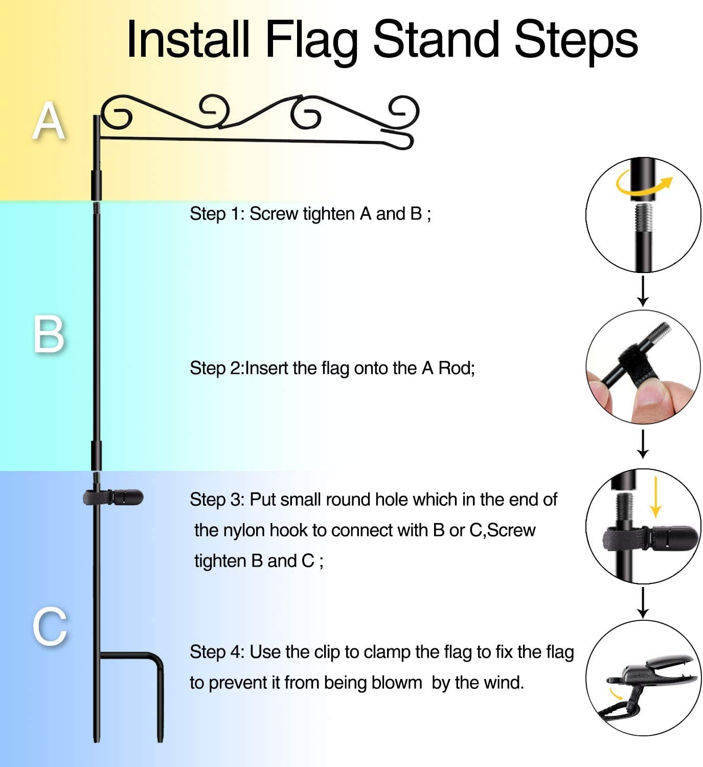 HOOSUN Garden Flag Stand, Premium Garden Flag Pole Holder Black Metal Powder-Coated Weather-Proof Paint, 37.8"H X 15.5"W for Outdoor Garden Lawn without Flag