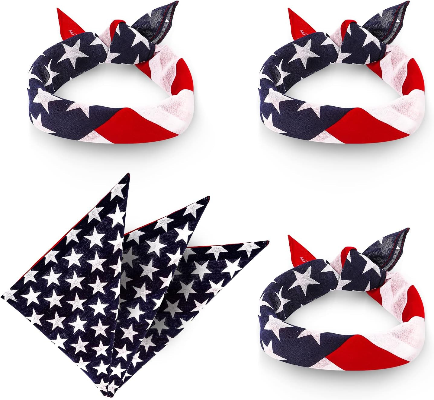 3 Pieces American Flag Bandana USA Flag Pattern Headband Kerchief Unisex Cowboy Bandanas Patriotic Accessories