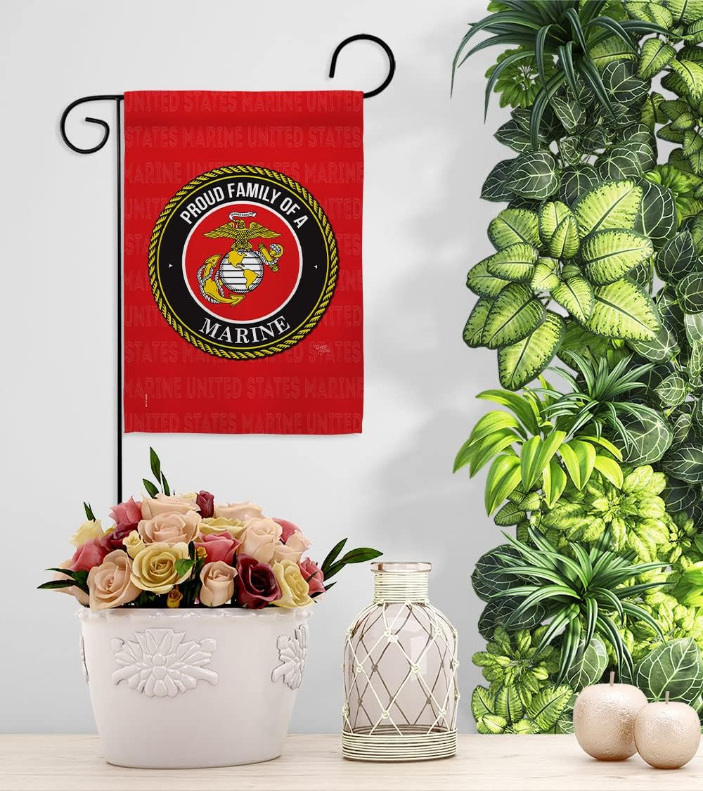 Proud Family Marines Garden Flag - Armed Forces Marine Corps USMC Semper Fi United State American Military Veteran Retire Official - House Banner Small Yard Gift Double-Sided Made in USA 13 X 18.5