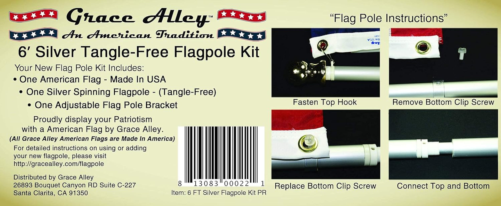 Flag Pole Kit: Includes Tangle Free Flag Pole, Flag Pole Bracket and American Flag - Made in USA. Great for Residential or Commercial. Brushed Aluminum Flag Pole. (American Classic White Kit)